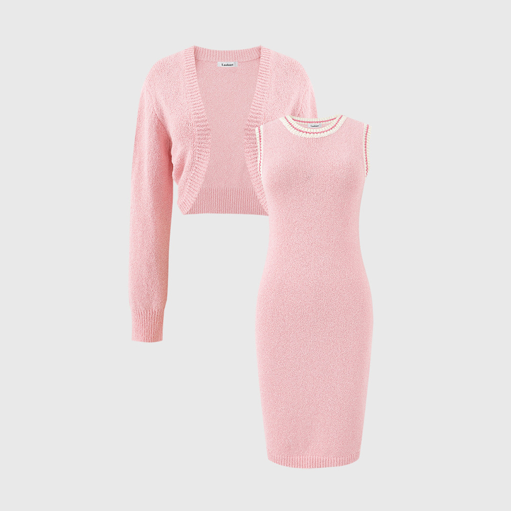 핑크 넬리 슬리브리스 니트 드레스 세트 / PINK NELLY SLEEVELESS KNIT DRESS SET